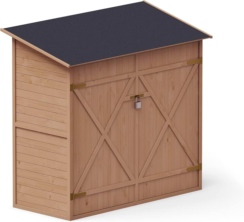 etevert Abri de Jardin en Bois Naturel - Cabine de Rangement Extérieur - Cabane à Outils avec Système D'étagères 149x78x164 cm, Imprégné