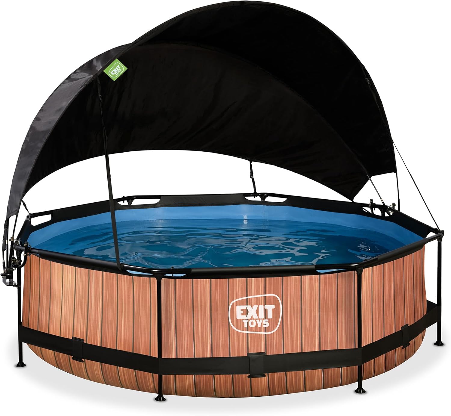 etevert - Piscine Wood série - ø300x76cm - voile d’ombrage, pompe filtrante, UV, entrée basse - Marron