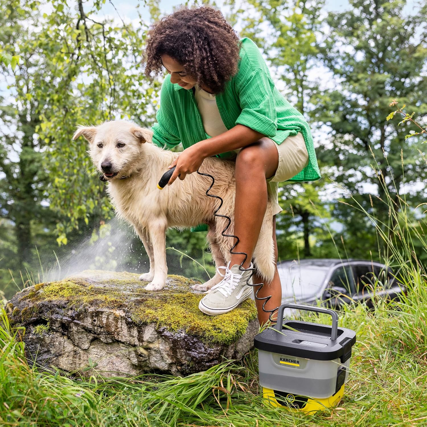 etevert Mobile Outdoor Cleaner OC 4 + Pet Kit, débit : 2 l/Min, Poids : 3,1 kg, réservoir d'eau : 8 l, Batterie Lithium-ION, Tuyau spiralé, Filtre pour Appareil, buse à Jet Conique/Plat