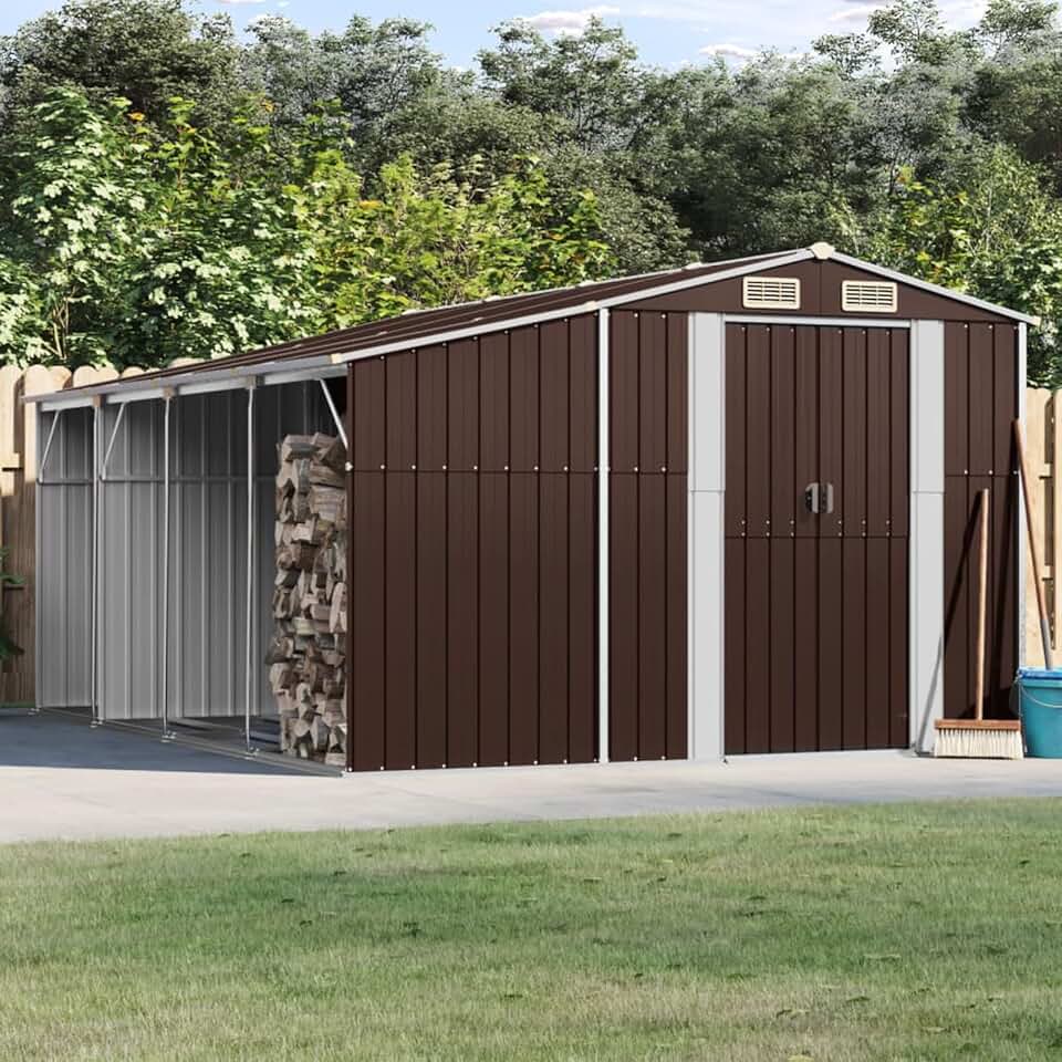 etevert Abri de Jardin Marron 277x365,5x179 cm Acier galvanisé,Abris De Jardin,Abri De Stockage pour Jardin,Abri D'Outils De Jardin