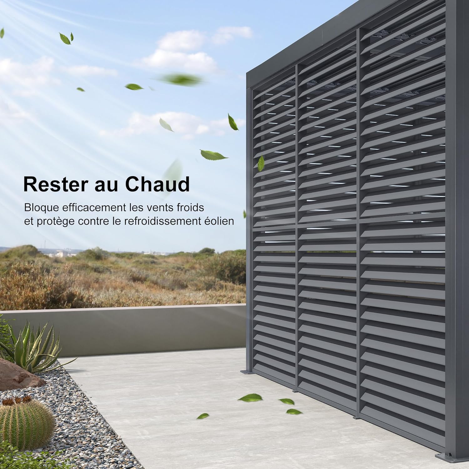 etevert - Pergola bioclimatique 4,6x3,3 m, alu, persiennes fixes