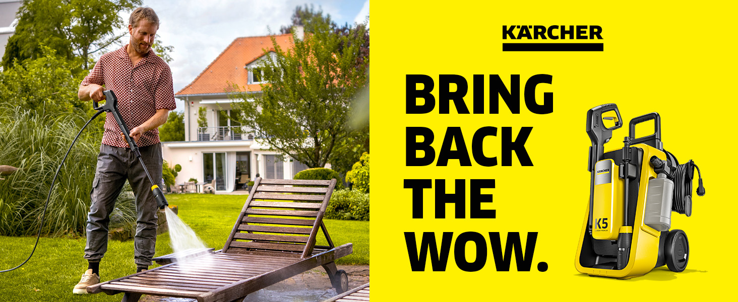 Le texte indique « etevert » et « BRING THE WOW ». Publicité montrant de l'équipement de nettoyage extérieur utilisé sur les meubles et les surfaces de patio.