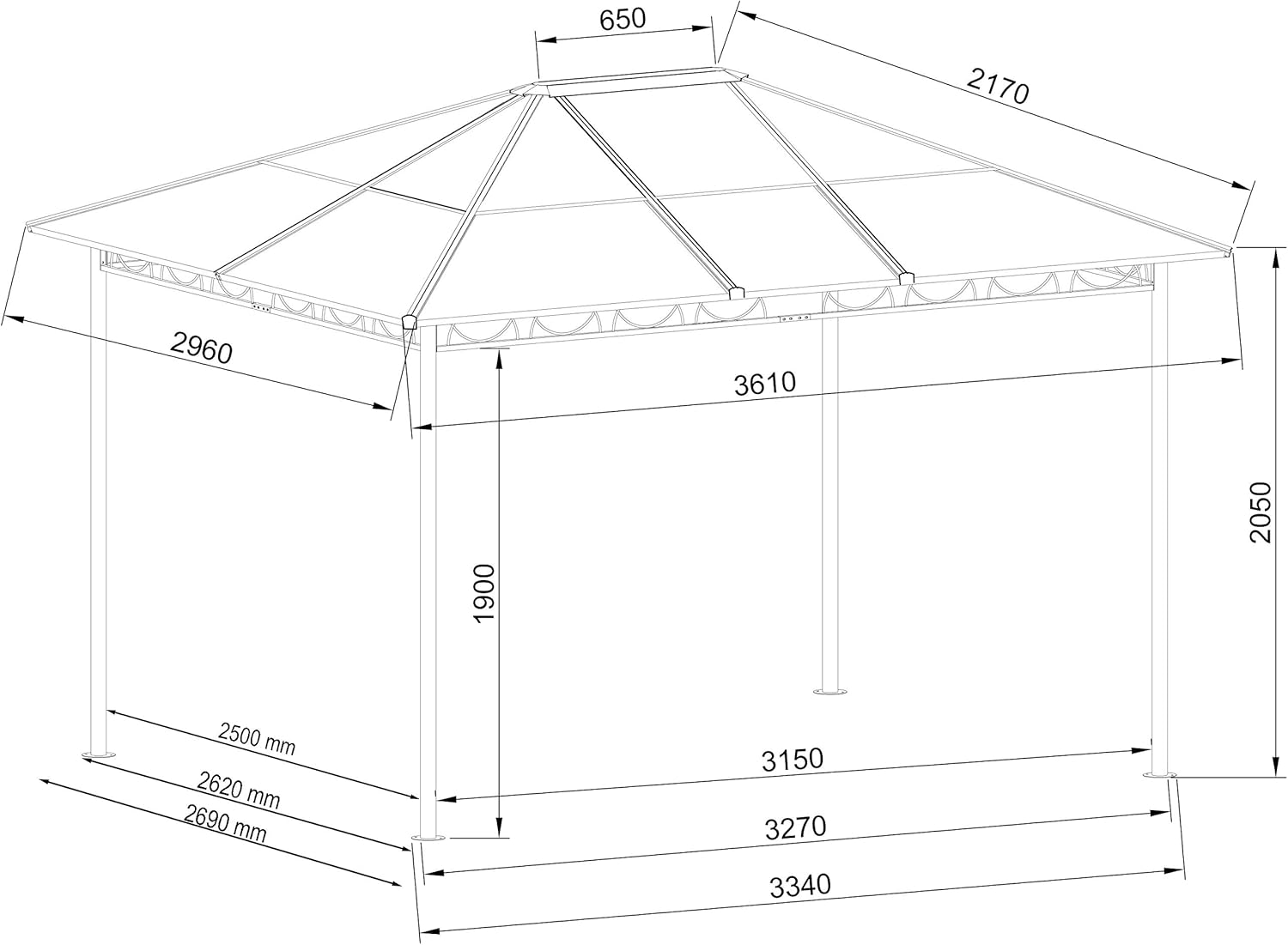 etevert - tonnelle rigide métal - 3 x 3,6 m - panneaux latéraux polycarbonate, anti-poussière