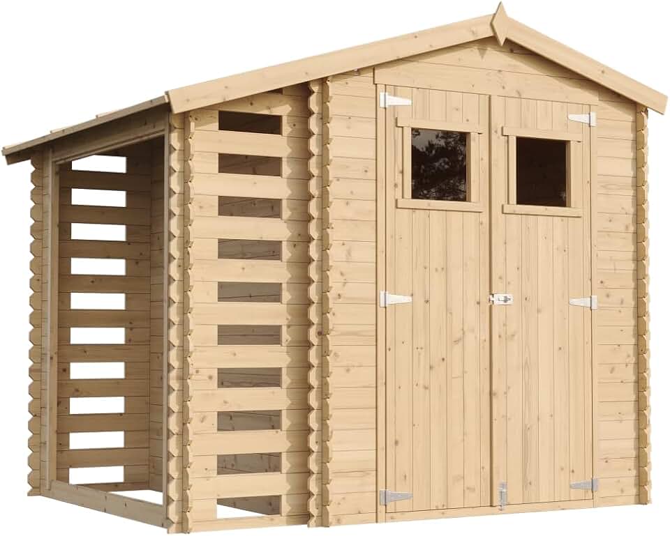Abri de Jardin en Bois et Range bûches extérieur - Stockage extérieur I206xL272xH218 cm/ 3,53 + 0,97 m2 Petit abri à Outils, Local à vélos - etevert M386