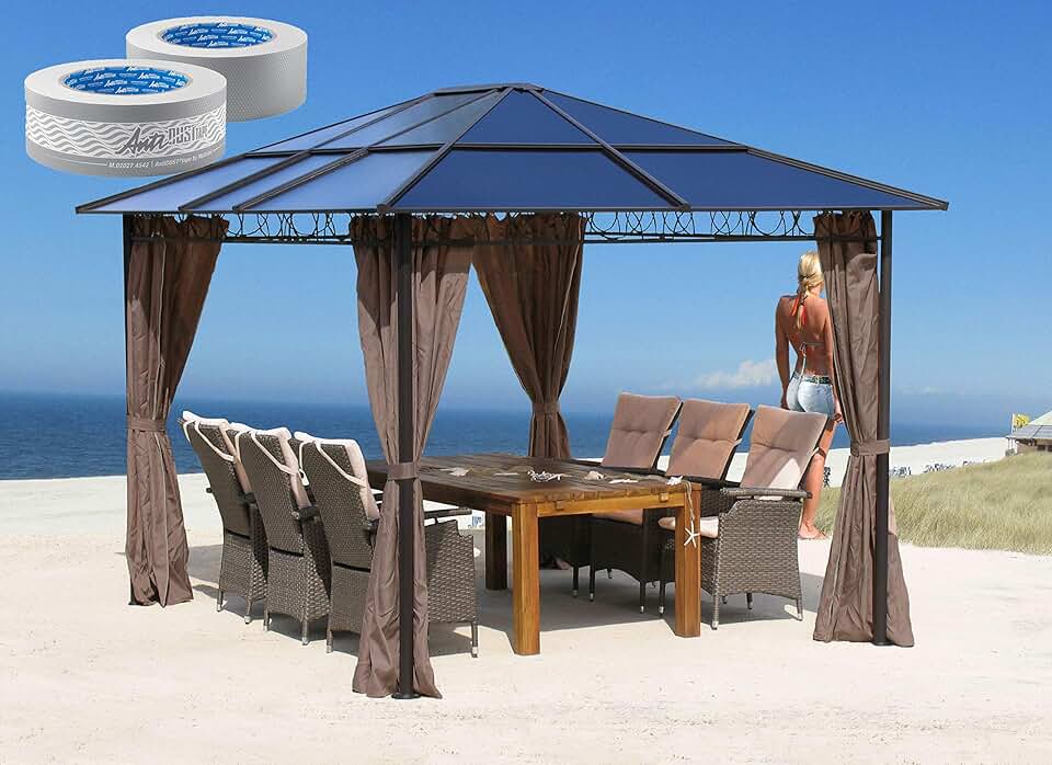 etevert - tonnelle rigide métal - 3 x 3,6 m - panneaux latéraux polycarbonate, anti-poussière