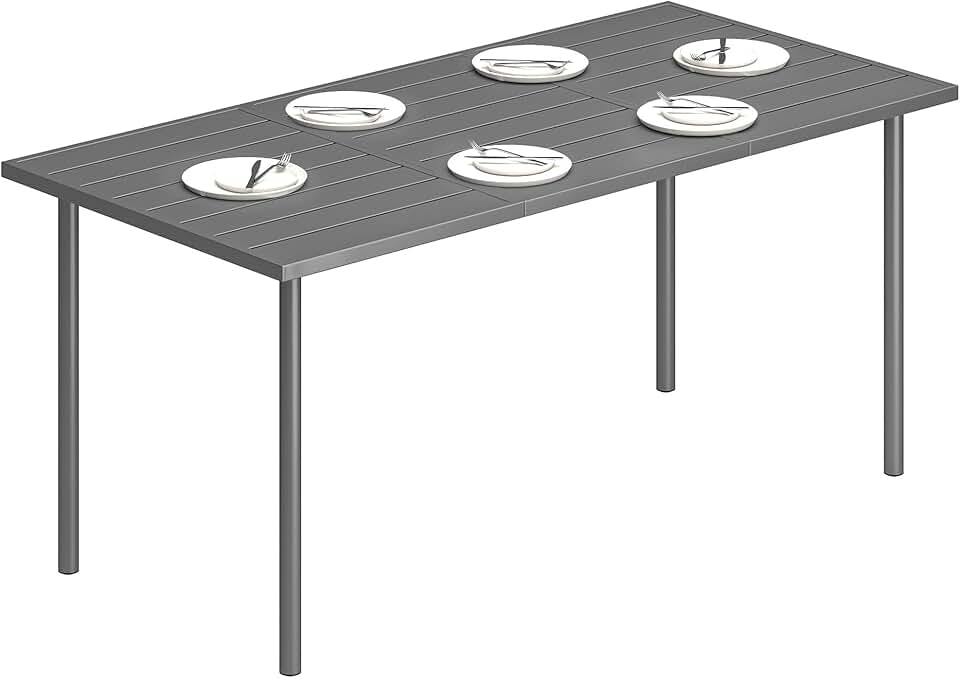 etevert - Table jardin série 6 pers - 165x80 cm - métal lattes, extérieur