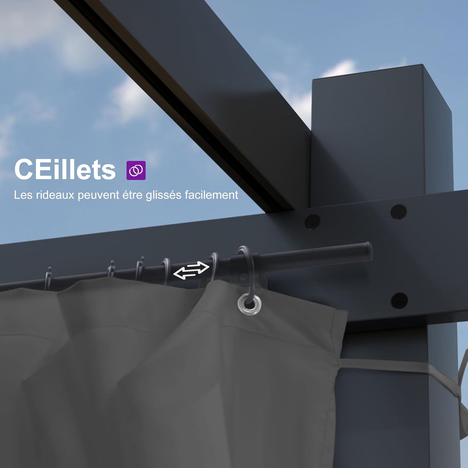 etevert - Pergola Aluminium - 4x3m - Rideau, toit rétractable, imperméable