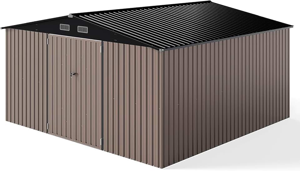 etevert - abri de jardin métal 3,6x3,6m porte fenêtre toit incliné 364x364x198cm
