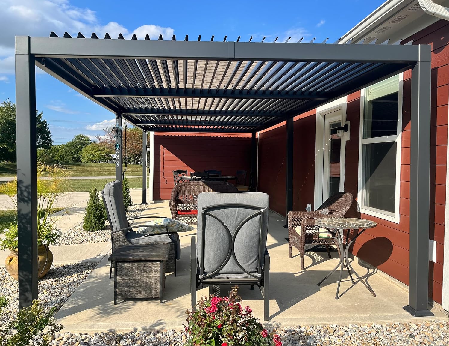 etevert - Pergola bioclimatique série - 3,5x8,5m - aluminium, lames orientables, jardin, terrasse, gris