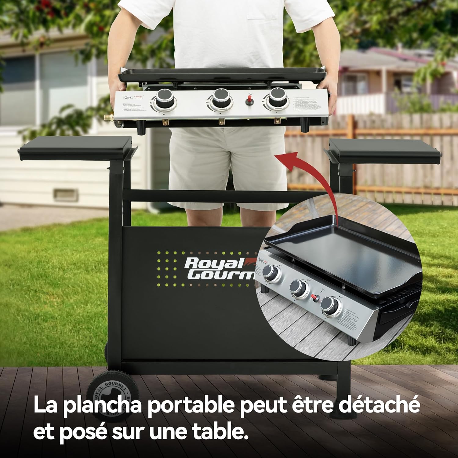 etevert - Plancha sur chariot 62x35,5cm - 3 brûleurs puissants 7,5kW