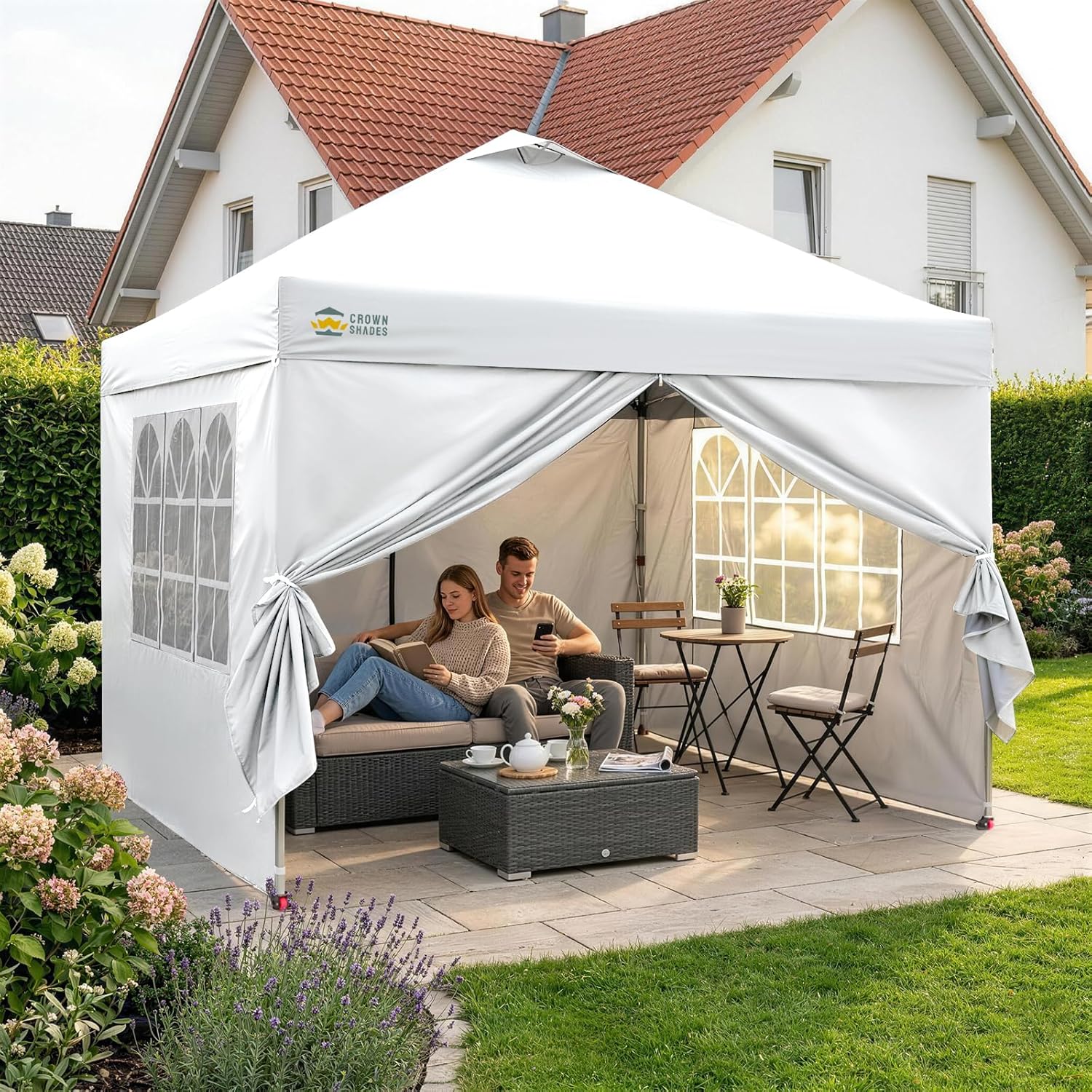 etevert - Tonnelle Pliante - 3x3m - Imperméable, UPF 50+, 4 parois, sacs, blanc