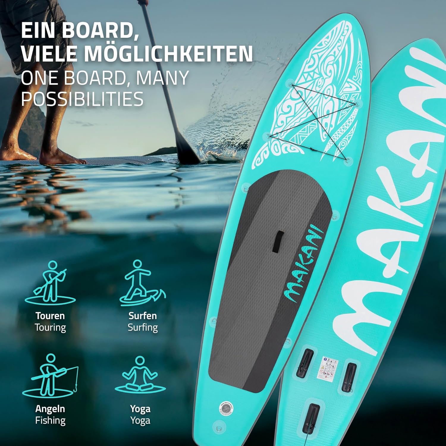 etevert - Stand Up Paddle Board - 305/308/320/380 cm - PVC, jusqu’à 150 kg, 10/15 cm, sac, pompe