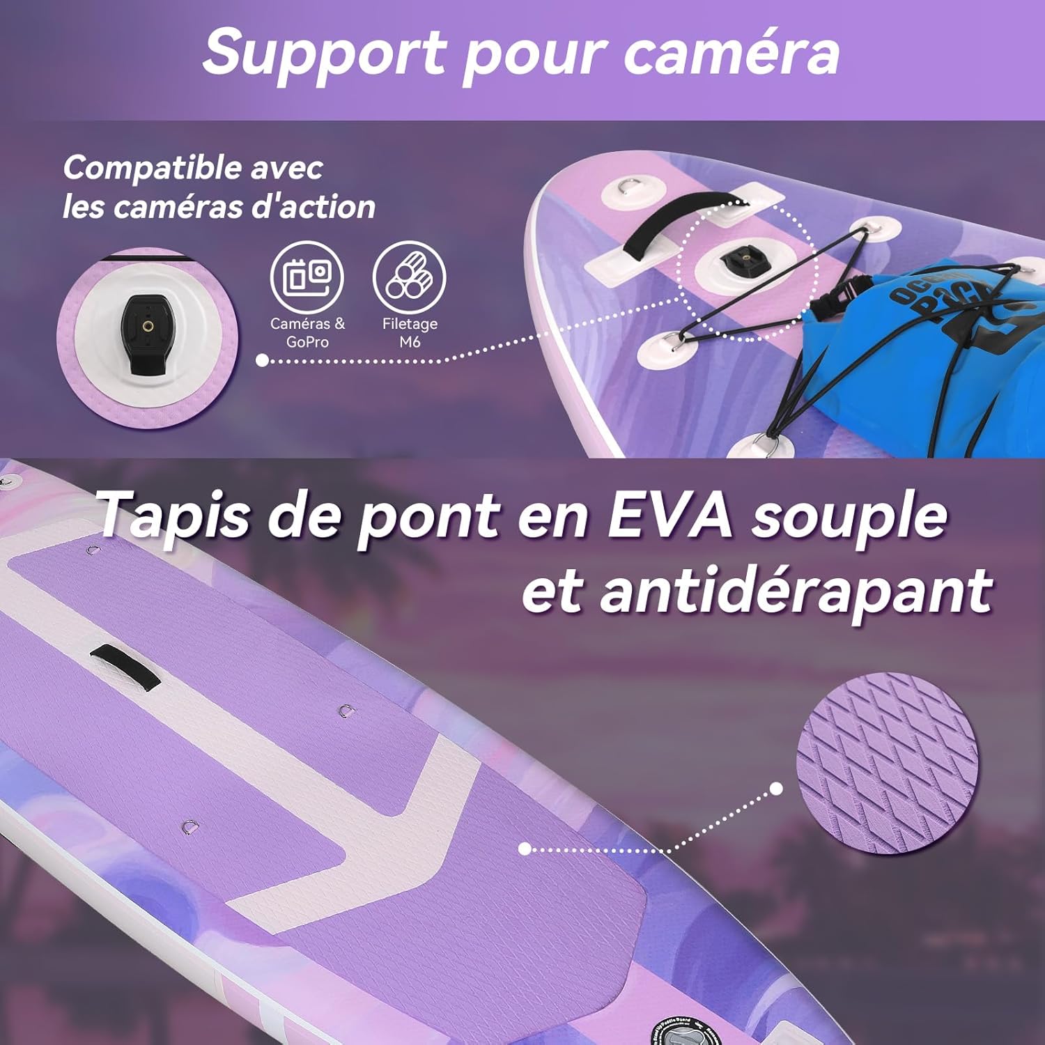 etevert - Paddle Gonflable Série Adulte - 320/335cm - 2 personnes, siège kayak, pagaie alu, support caméra, jusqu'à 15