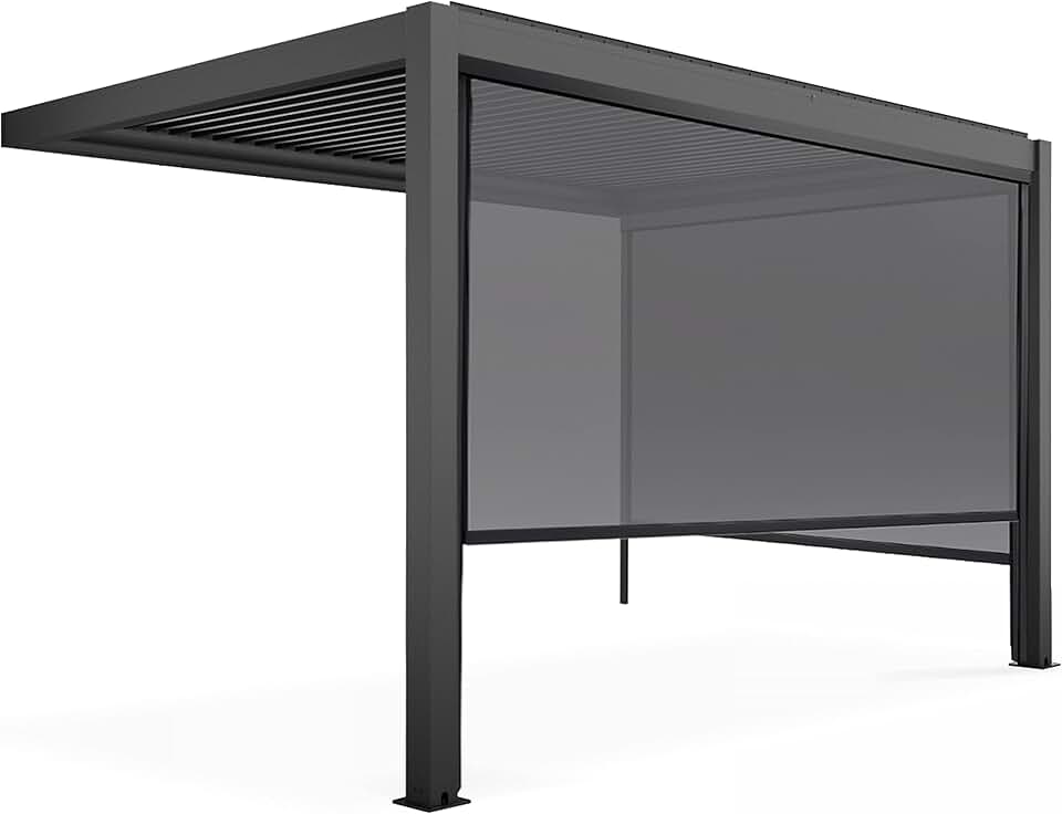 etevert - Pergola bioclimatique adossée série Grise - 3x4m - avec 2 stores