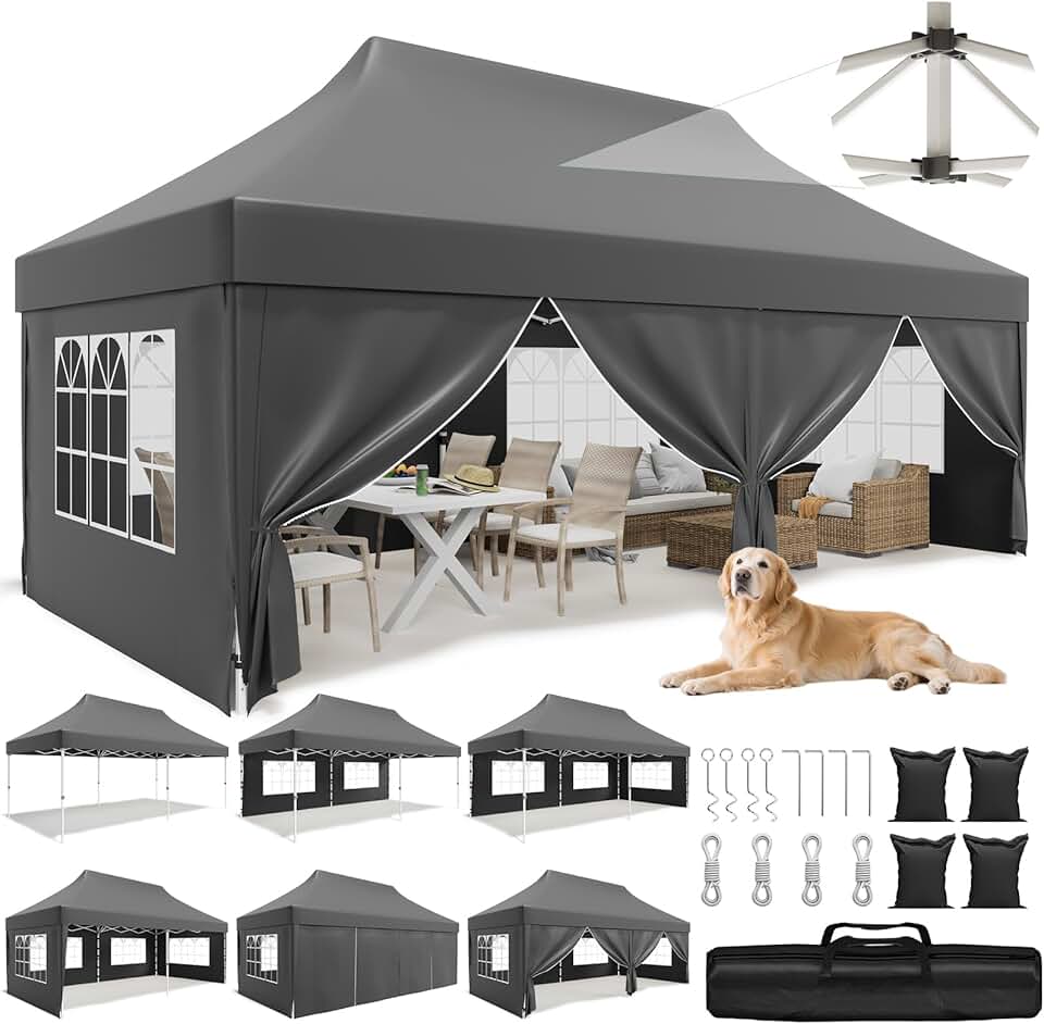 etevert - Tonnelle pliante série 3x6m, hauteur intérieure +10cm, toile imperméable, gris