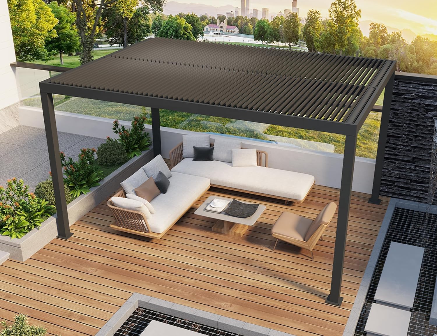 etevert - pergola bioclimatique - 4,6x3,3 m - lames orientables, aluminium