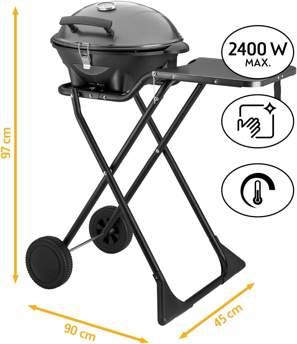 etevert - Barbecue 2-en-1 pliable 2400W, couvercle, chariot, thermomètre - TZSFA5350-6