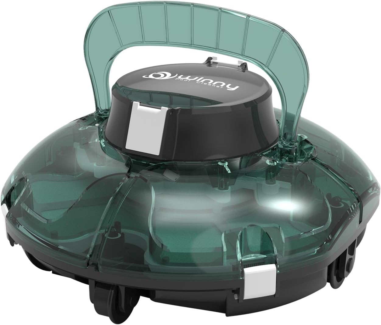 etevert Winny 200 Robot Piscine, Aspirateur Piscine Sans Fil Avec Batterie, Autonomie 75 Min pour Piscines Hors-Sol 60m², Double Filtration,Stationnement Automatique(Transparent Vert Blanc)
