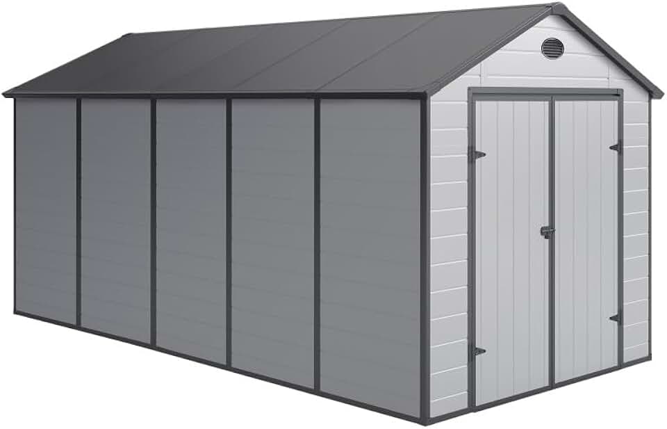 etevert - Abri de Jardin Résine Série 11m² Gris, double pente, kit fondation, anti-neige