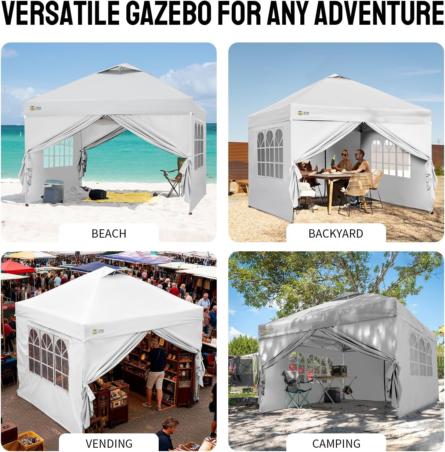 etevert - Tonnelle Pliante - 3x3m - Imperméable, UPF 50+, 4 parois, sacs, blanc