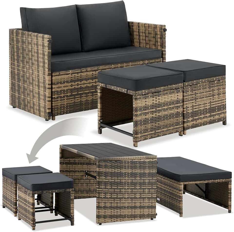 etevert - Salon de jardin modulable 2en1 4 places - canape exterieur, encastrable, table et chaises