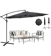etevert Parasol Déporté Inclinable 3x3M avec Manivelle, Pied Housse, Anti-UV UPF50+, Grand Para...