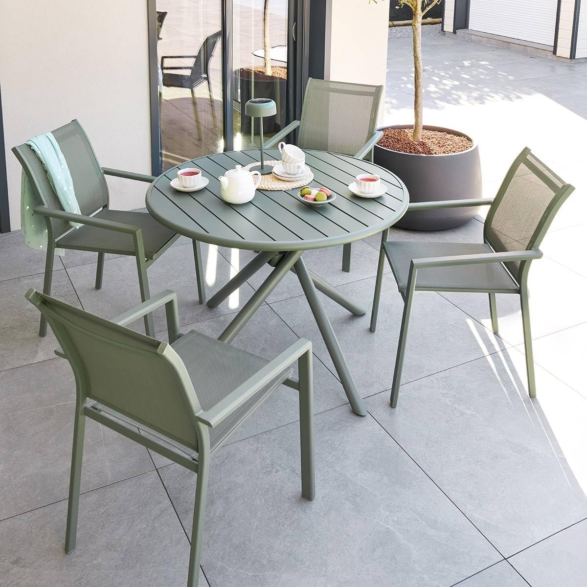 etevert - Nebullia Table Jardin 4 places 105cm Vert Laurier