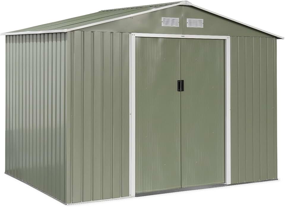 etevert - FERRAIN - 5,29m² - métal, double porte, fixation sol, vert et blanc