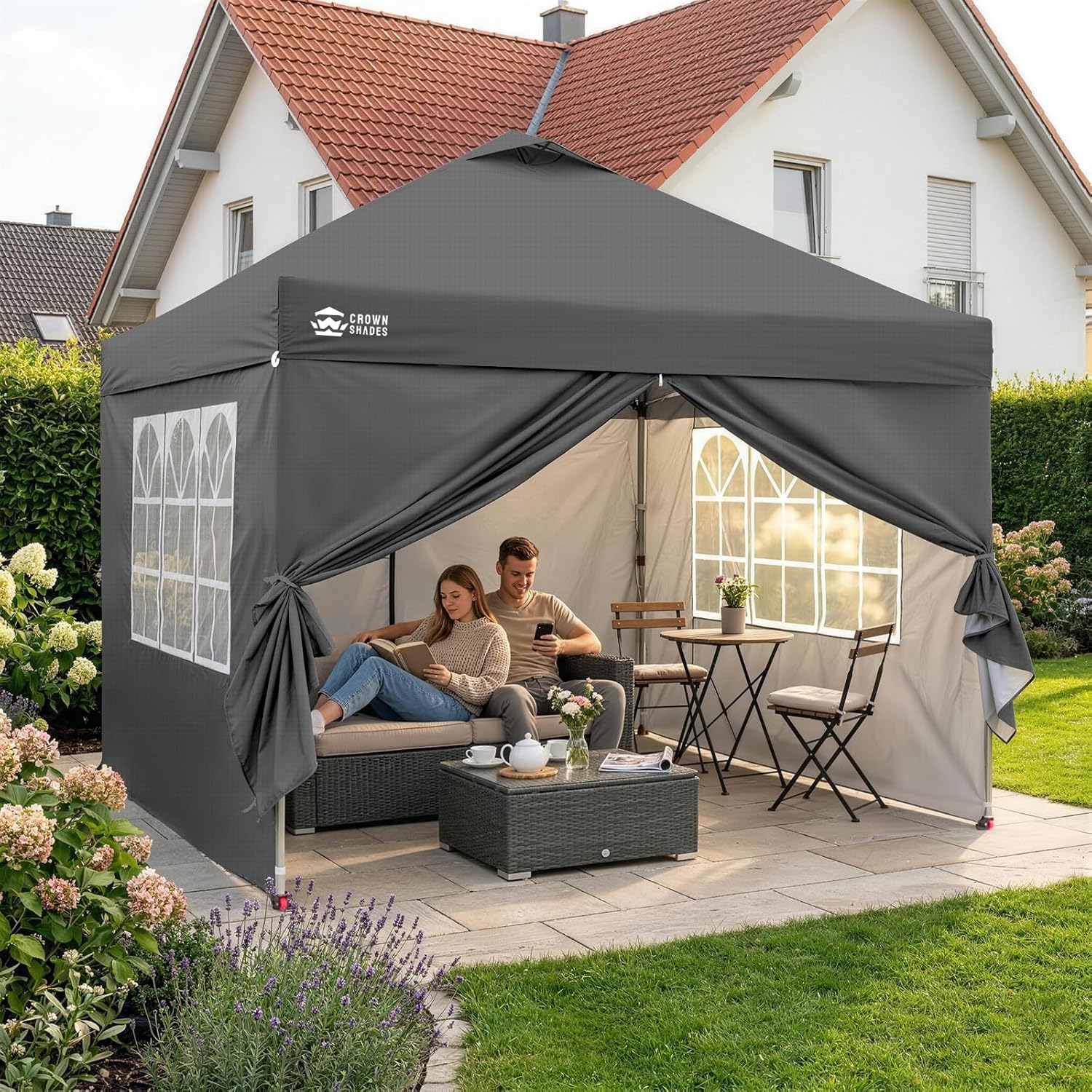 etevert Tonnelle Pliante 3x3 Imperméable, Barnum Pliant de Jardin Exterieur, Pop-Up Gazebo avec Sac de Rangement, UPF 50+, avec 4 Parois Latérales Amovible, 4 Sac de Sable, Gris