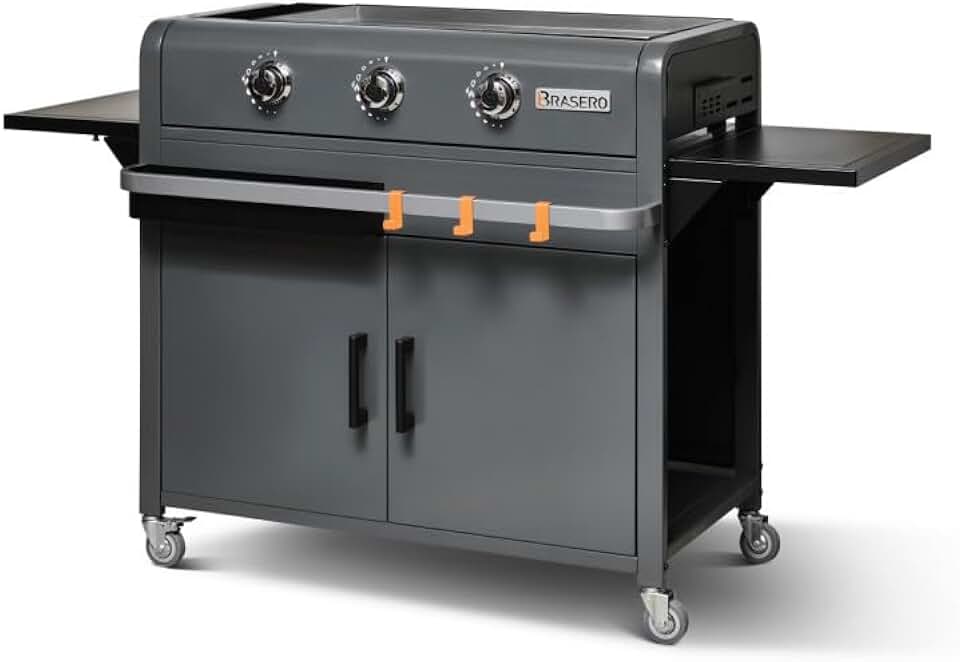 etevert - Plancha Lola sur chariot - 68,5x35,5 cm - 3 feux gaz, récupérateur graisse, 12 convives, 7,2 kW