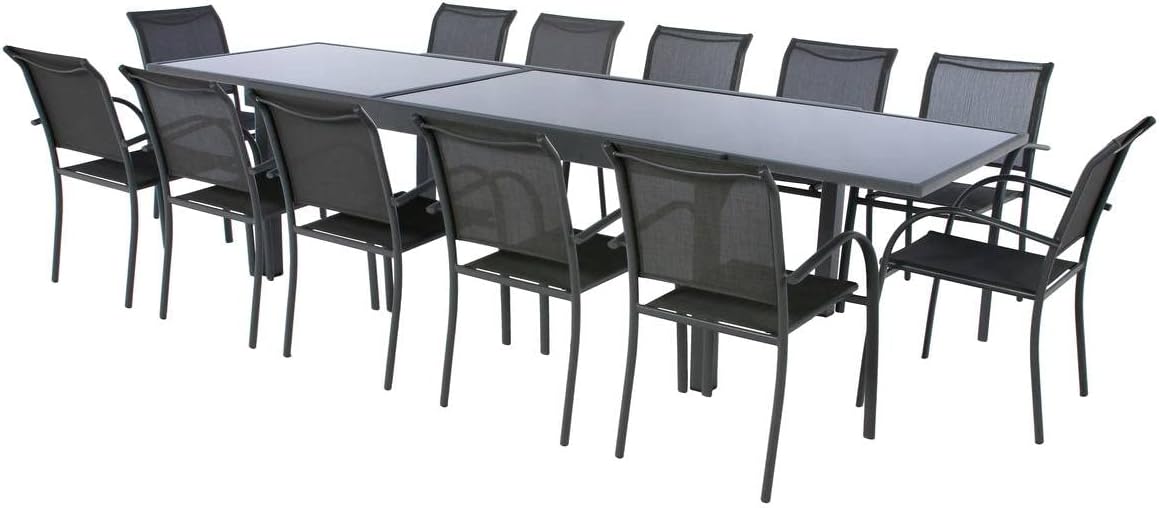 etevert - Piazza extensible - 12 places - aluminium/verre renforcé - gris graphite