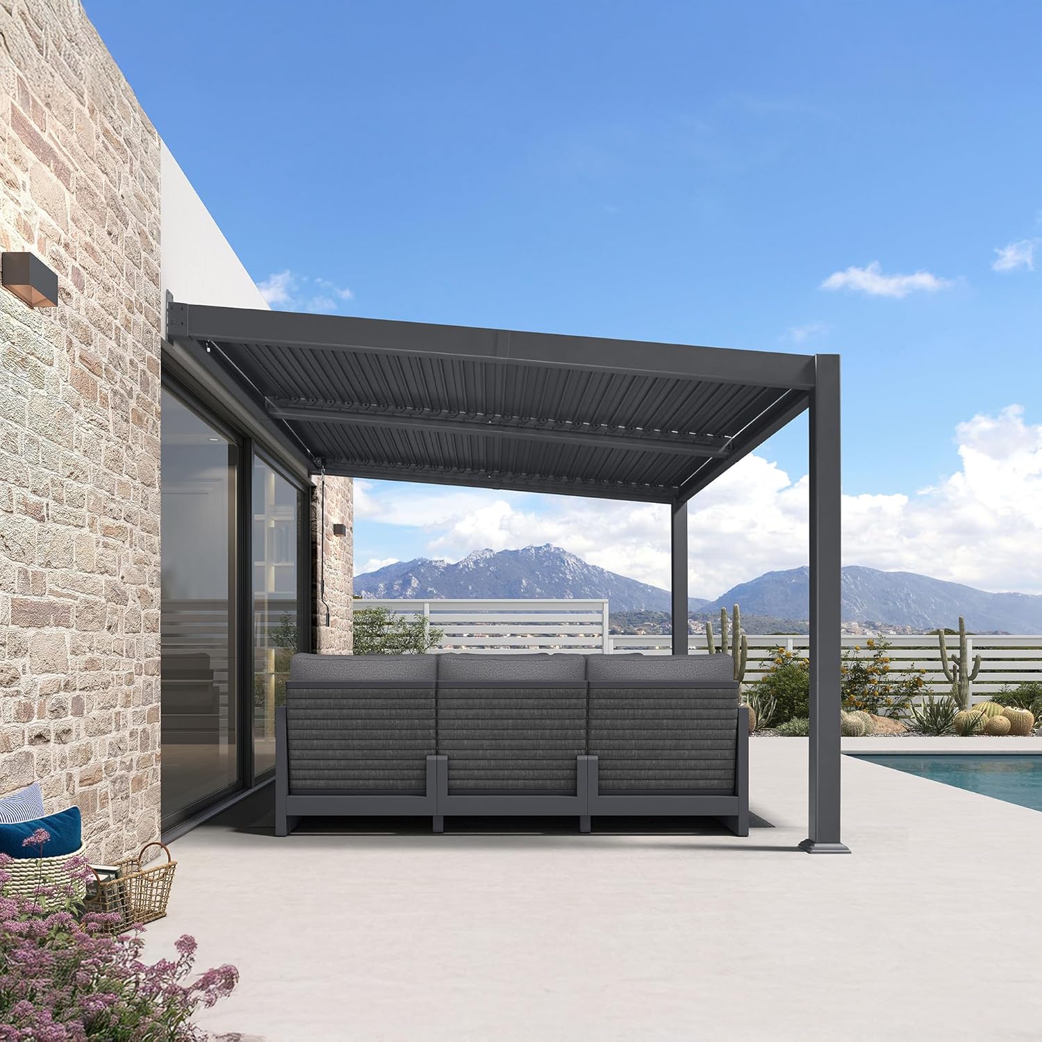 etevert - Pergola adossée 3x3.65m aluminium lames orientables durable