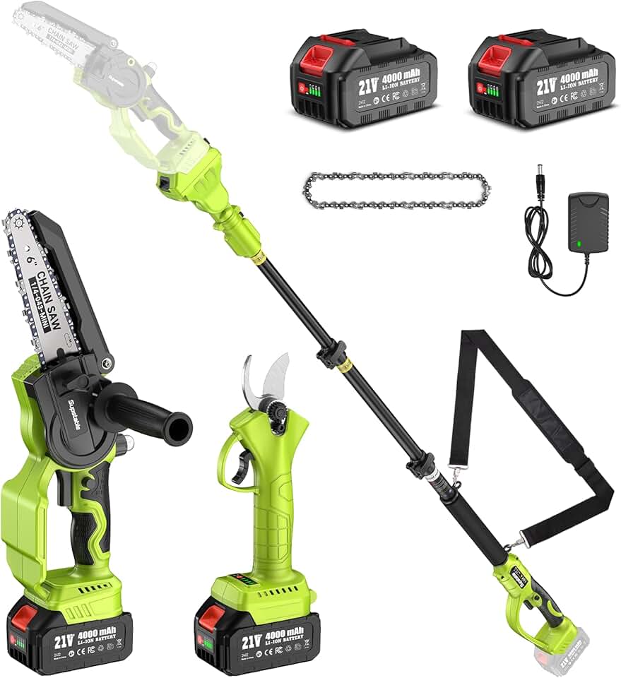 etevert - élagueuse sur perche 6 pouces, portée 4,6m, 2x4000mAh