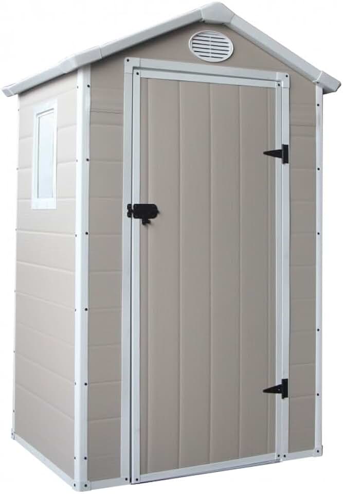 etevert - Abri de jardin en résine - 1,34m² - porte verrouillable, fenêtre, ventilation, acier galvanisé