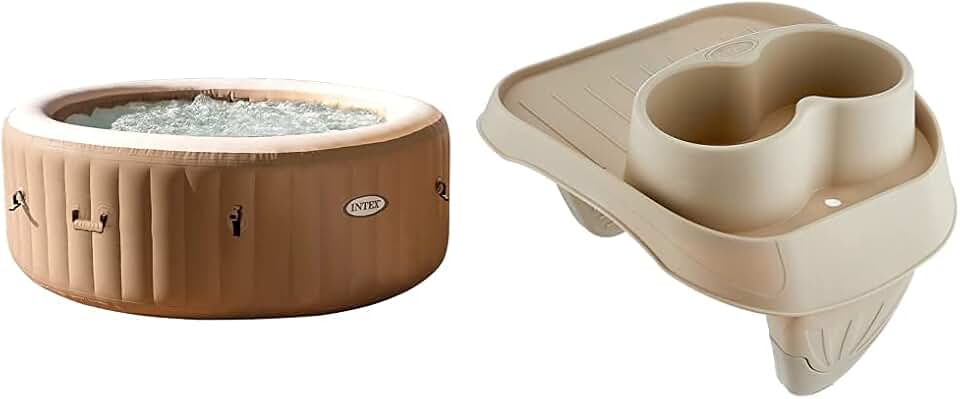 etevert Pure Spa Sahara 6 Places - Spa Gonflable Rond Beige/Tan - 140 Diffuseurs à Bulles - FiberTech - 1098 Litres