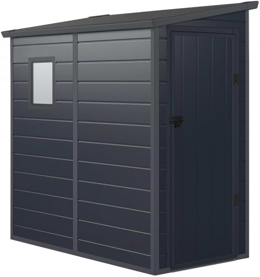 etevert - Abri de jardin adossé résine 2,09m², porte verrouillable, fenêtre, acier galvanisé