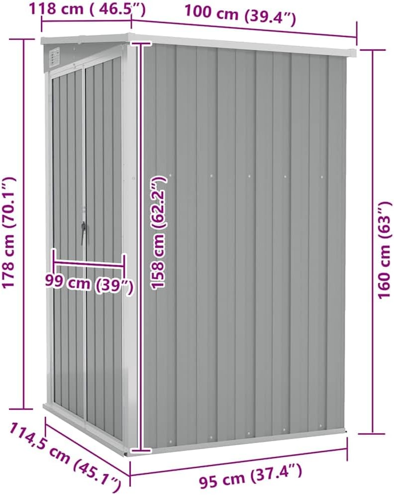 etevert Remise de Jardin Murale Gris 118x100x178 cm Acier galvanisé,Structures extérieures, Cabanes & abris de Jardin,316218