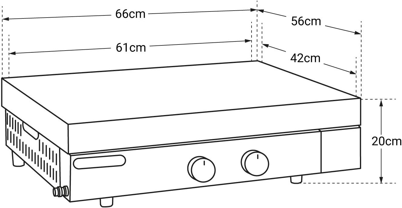 etevert - Plancha Finesta - 2 brûleurs fonte - capot, 8-10 pers.