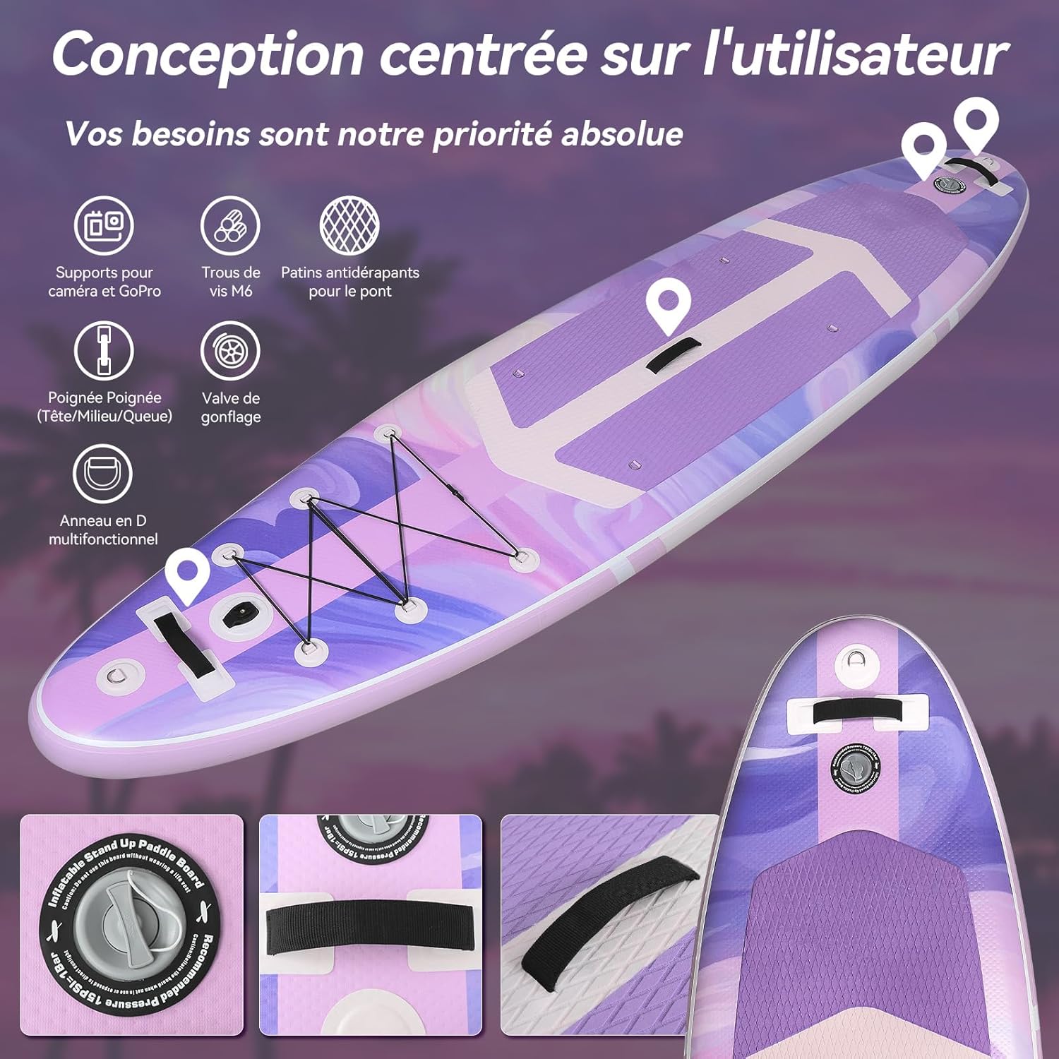 etevert - Paddle Gonflable Série Adulte - 320/335cm - 2 personnes, siège kayak, pagaie alu, support caméra, jusqu'à 15
