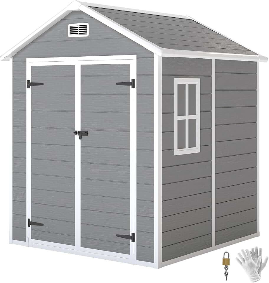 Abri de jardin - etevert en résine 2,7 m² avec Plancher Structure en Aluminium 182 x 151 x 219 cm, cabane de Jardin cabanon Rangement Outils Portes avec Serrure et clés 3 fenêtre, Gris Global Recycled Standard