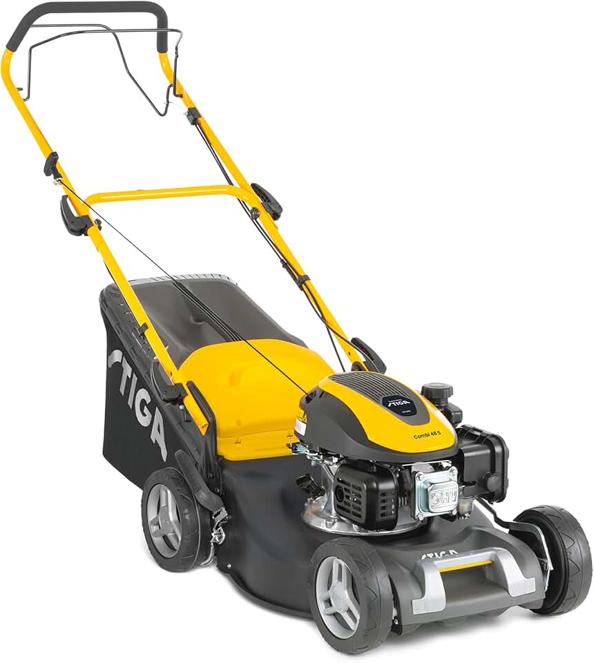 etevert Combi 48 S Tondeuse Thermique, 139 cm³, 46 cm – Bac 60 L, Mulching Intégré, Réglage 6 Positions – Pelouses Jusqu’à 1 200 m², Gris