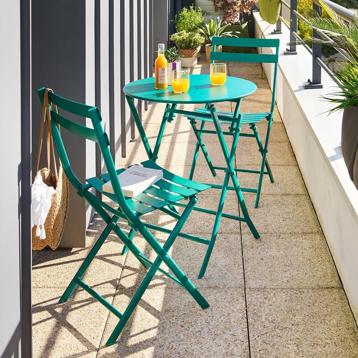 etevert - Greensboro - Ø60cm - Table ronde pliante acier vert opale