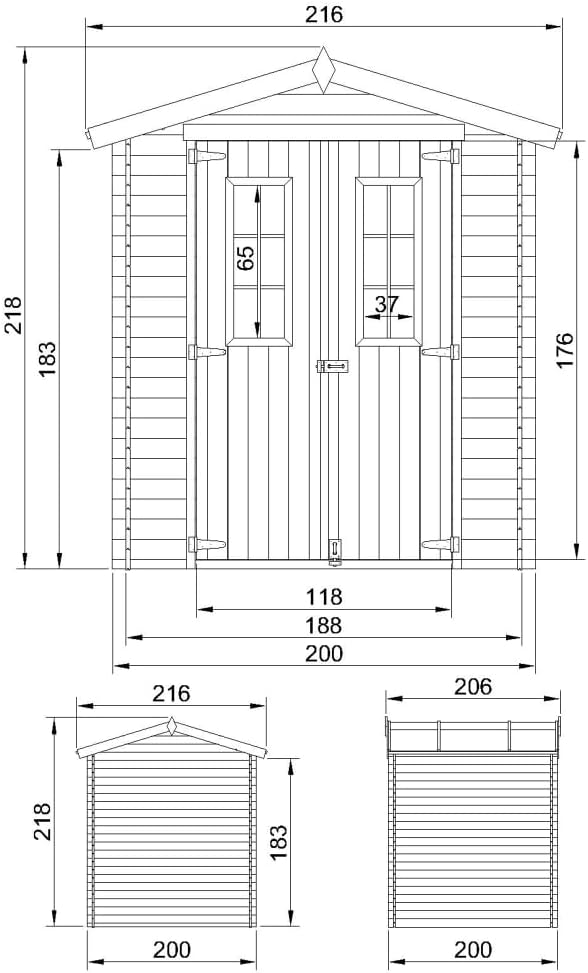 Abri de Jardin en Bois - Stockage extérieur I216xL206xH218 cm/ 3.53 m2 Petit abri à Outils, Local à vélos - Toit imperméable, fenêtres etevert M343C