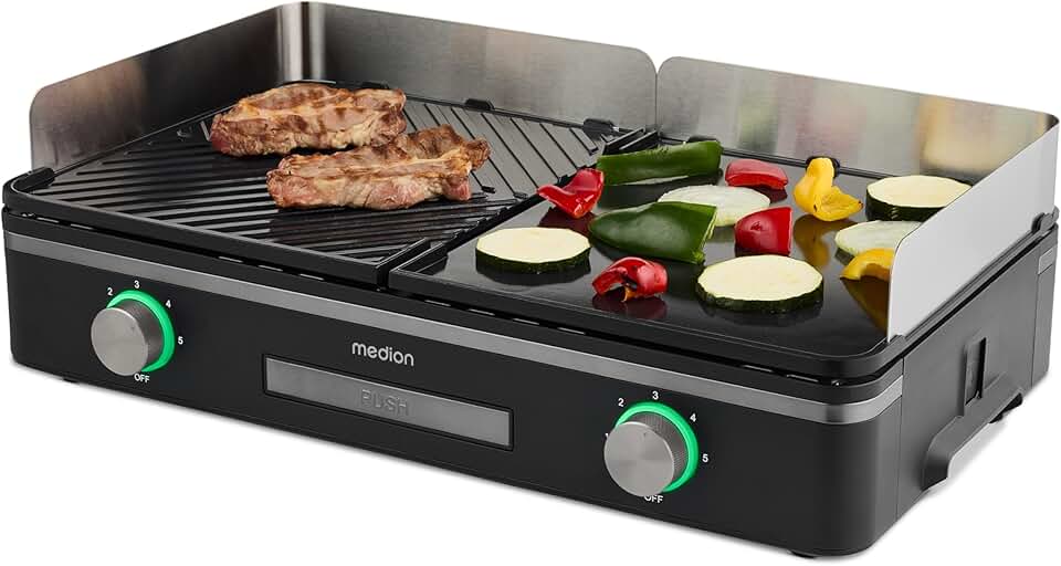 etevert - gril de table double zone - 2 plaques amovibles, 2400W, IPX4, MD12027