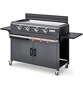 etevert - Plancha Lola à gaz sur Chariot équipé Gun Metal - 4 brûleurs à gaz - jusqu'à 14 convive...