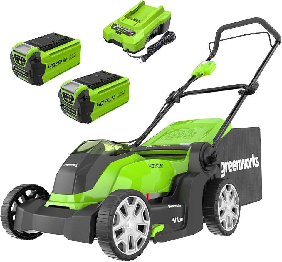 etevert G40LM41K2X Tondeuse à Gazon sans Fil pour Pelouses Jusqu'à 500m², Largeur de Coupe 41 cm, Sac de 50L, INCLUS Deux Batteries 40V 2Ah et Un Chargeur, Garantie 3 Ans
