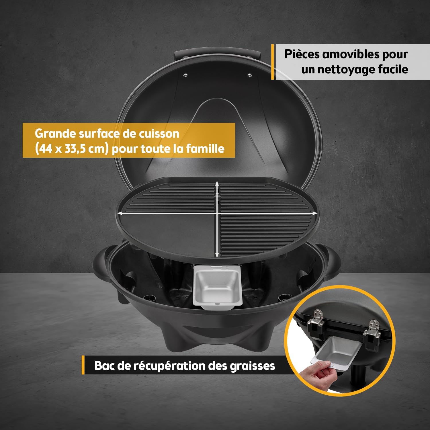 etevert - Barbecue 2-en-1 pliable 2400W, couvercle, chariot, thermomètre - TZSFA5350-6