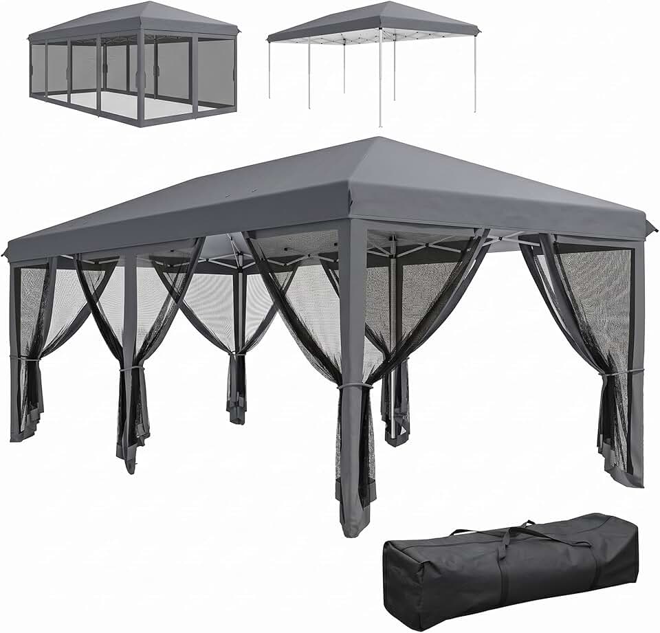 etevert - Barnum pliant Pop-up - 6x3 m - anti-UV, moustiquaires, sac