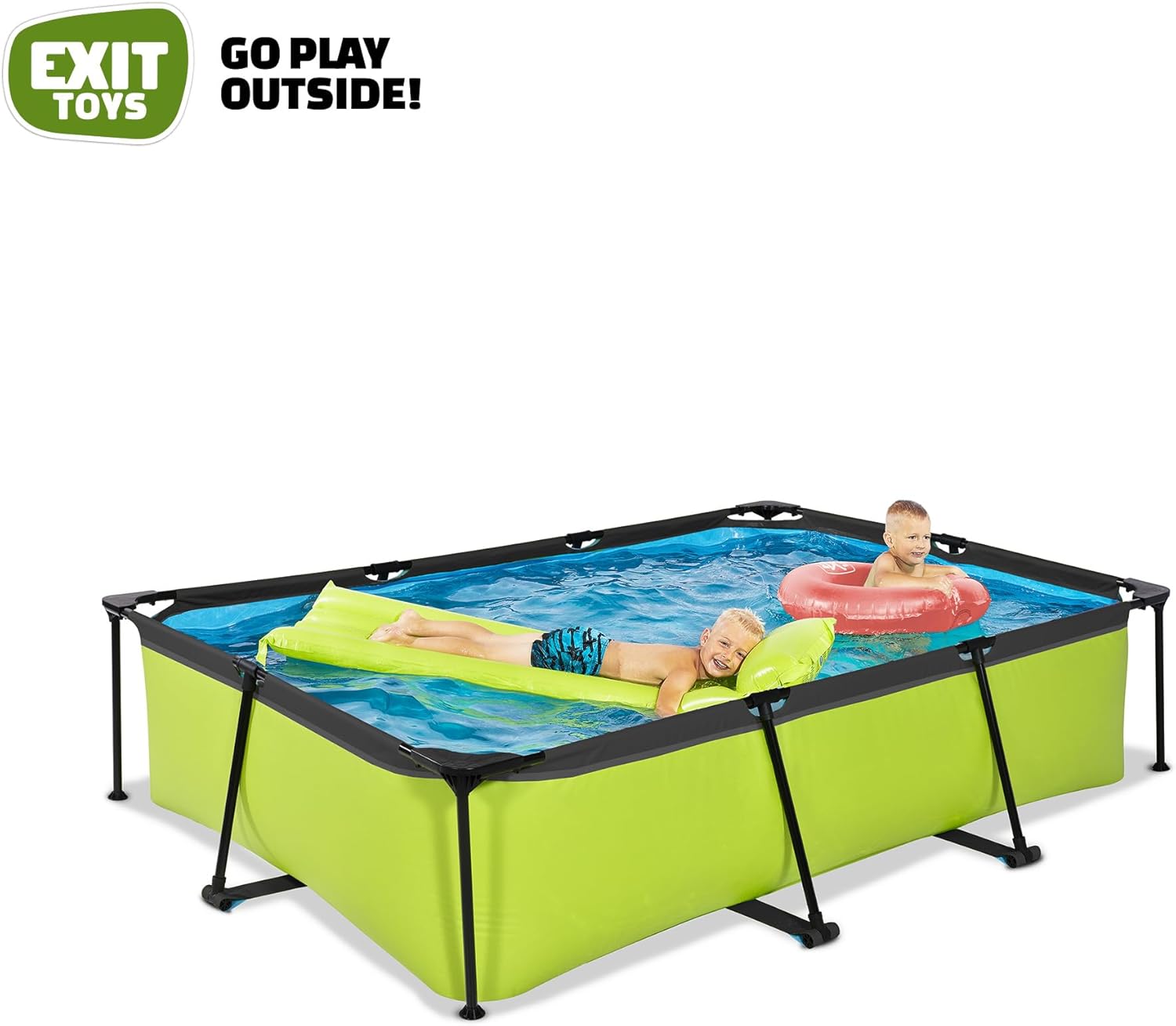 etevert Piscine Lime - 300x200x65cm - Piscine Hors Sol Rectangulaire avec Pompe Filtrante à Cartouche - Entrée Basse - Idéal pour Les Jeunes Enfants - Cadre Stable - Design Unique - Vert
