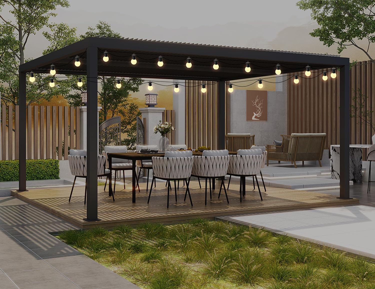 etevert - Pergola bioclimatique - 4,8x3,68m - lames orientables, éclairage, aluminium, 17,66m²